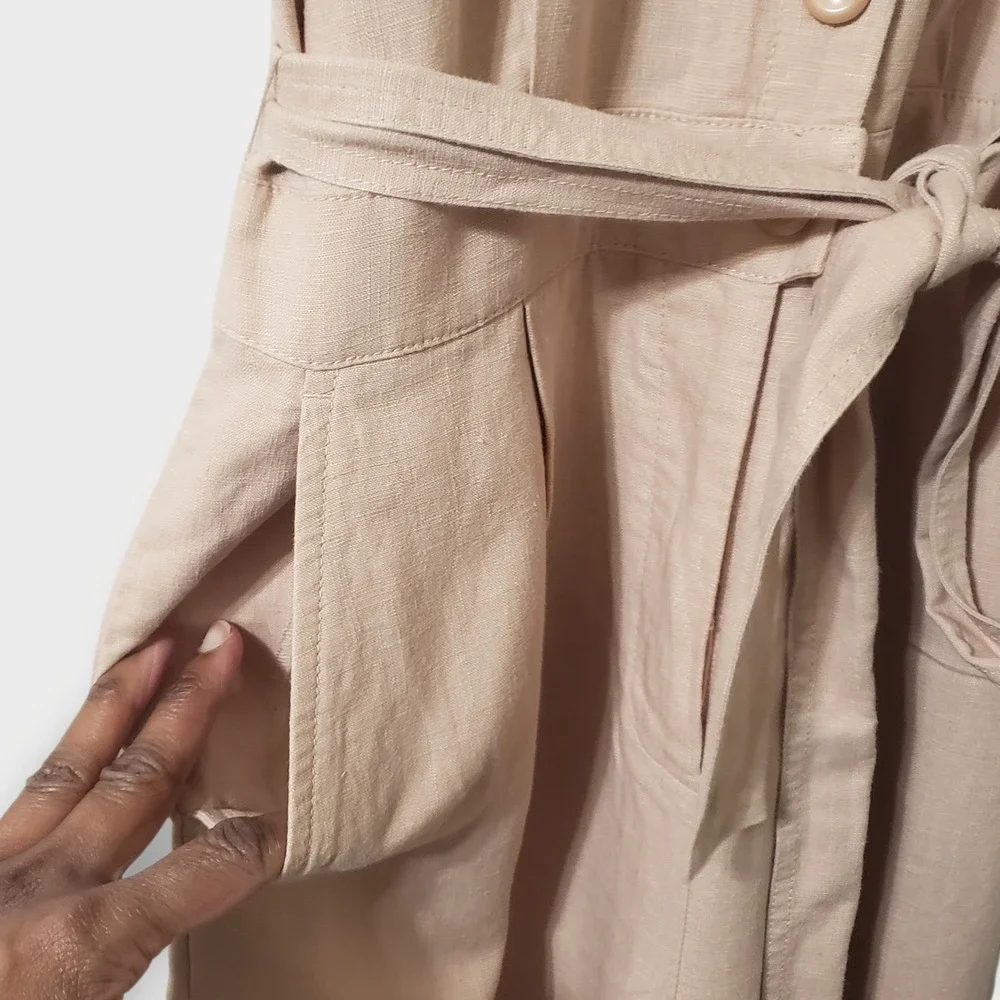 J.Crew Wide Leg Linen Blend Jumpsuit Sz 4 Belted Pleated Short Sleeve Blush Pink - Picture 3 of 16
